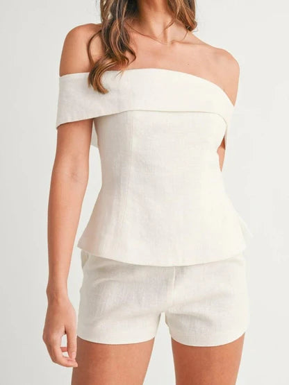 TRAJE DE DOS PIEZAS DE ALGODÓN Y LINO BLANCO SARA