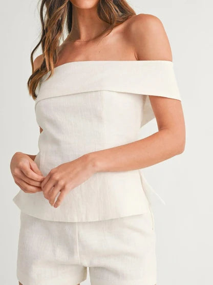 TRAJE DE DOS PIEZAS DE ALGODÓN Y LINO BLANCO SARA