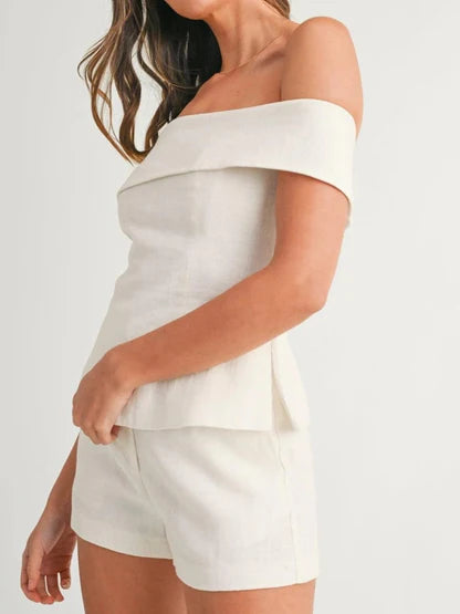 TRAJE DE DOS PIEZAS DE ALGODÓN Y LINO BLANCO SARA