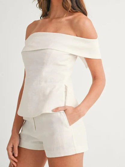 TRAJE DE DOS PIEZAS DE ALGODÓN Y LINO BLANCO SARA
